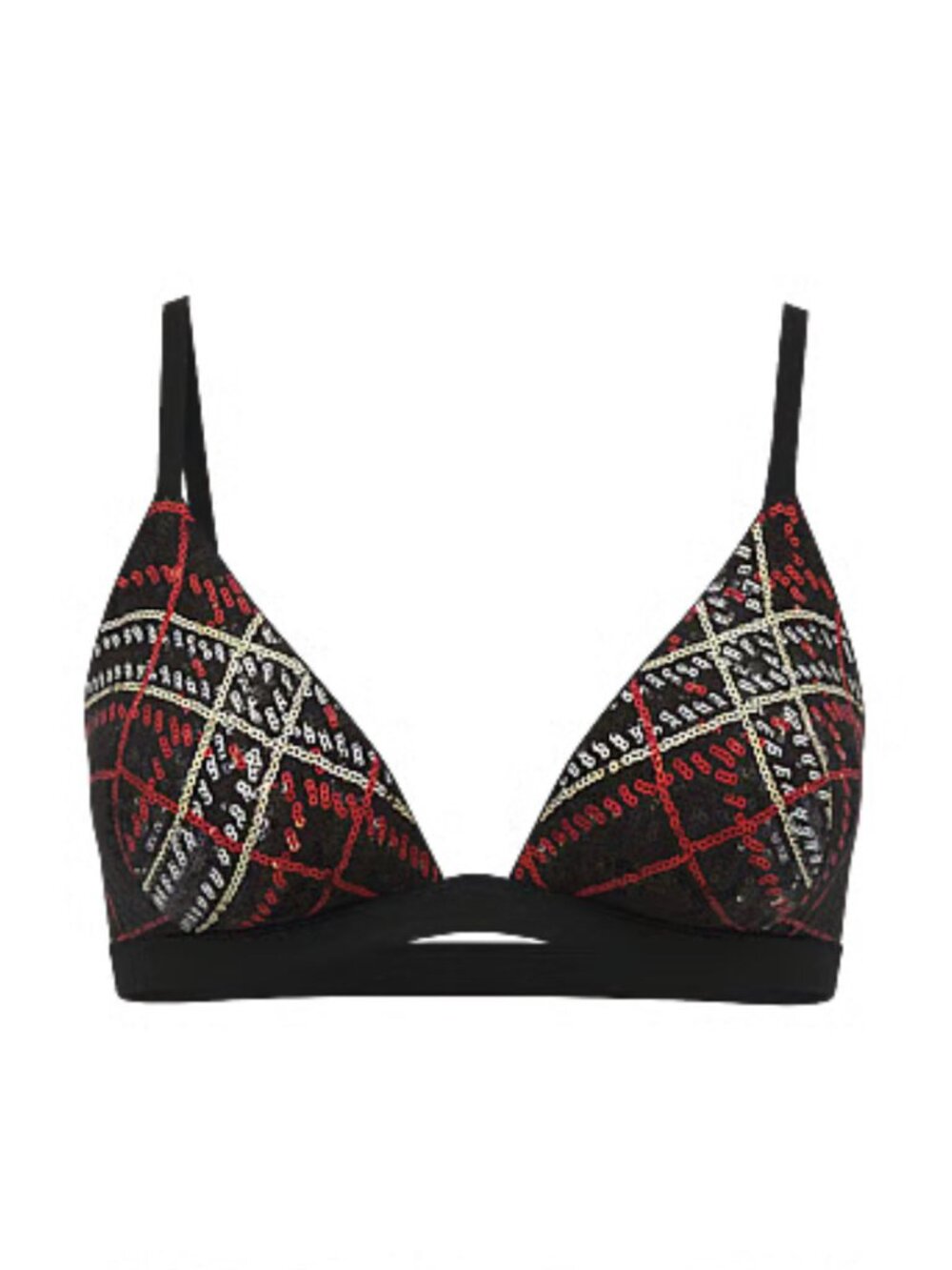 New! Victoria’s Secret Black Sequin Tartan Bralette Top Medium 34549